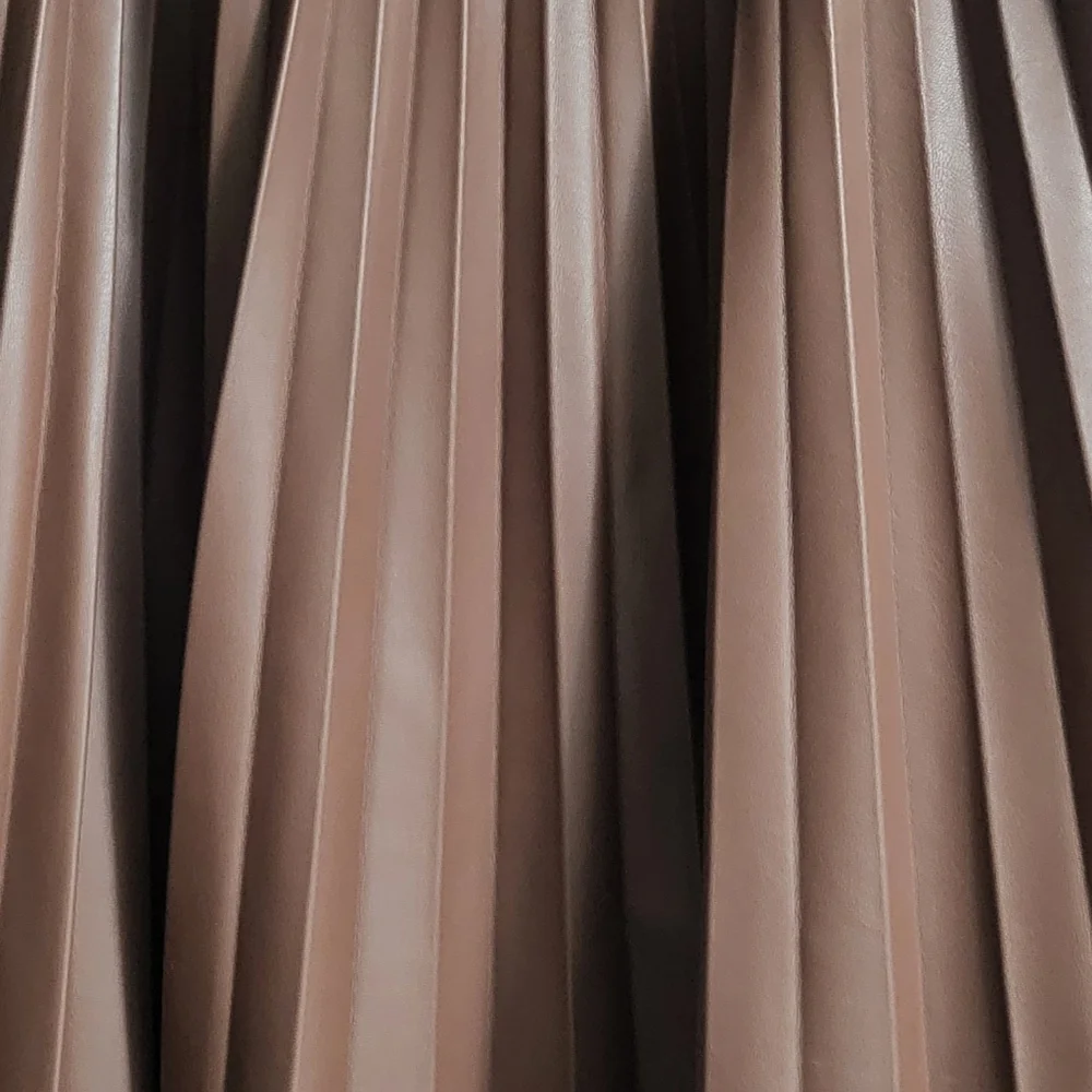 H&M Brown Leather Midi A-Line Pleated Skirt Full Circle - Picture 13 of 15